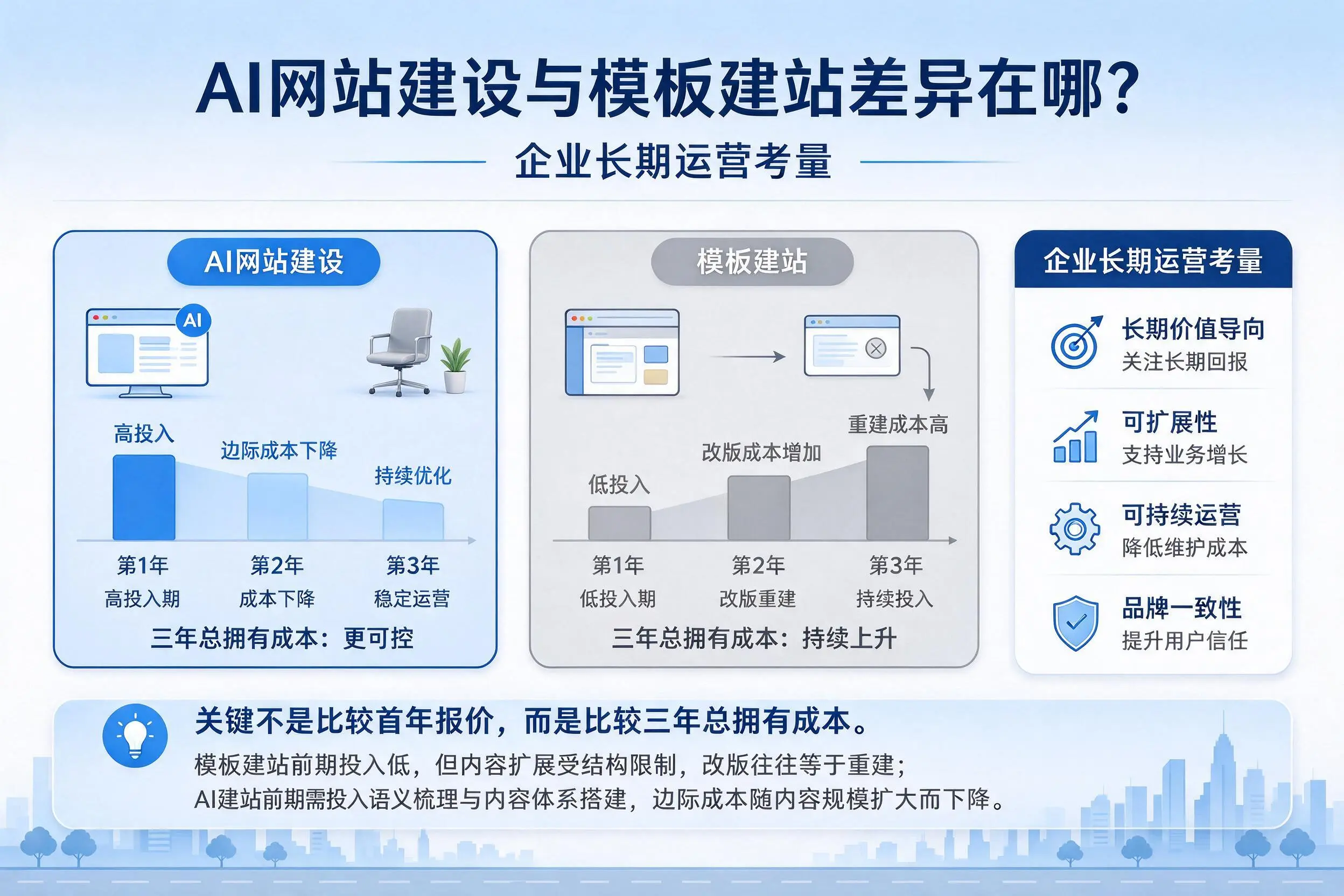 AI网站建设与模板建站差异在哪？黑龙江企业长期运营考量